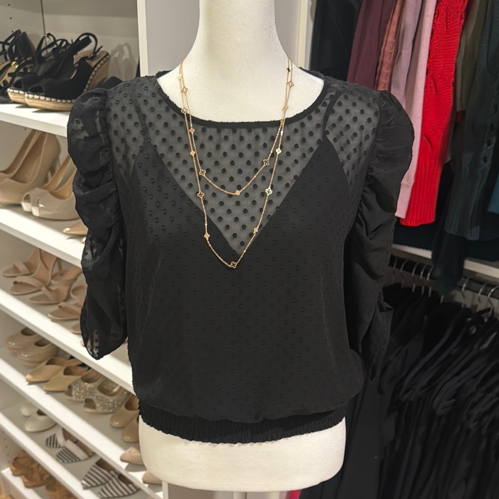 Black Sheer Polka Dot Women's Top